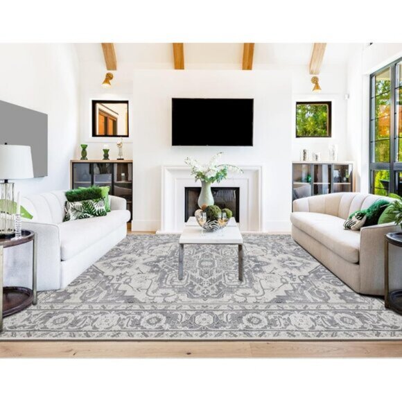 New 8x10 Washable Area Rug, Soft, Thin, Non-Skid Vintage Carpet for Living Room - Picture 4 of 9